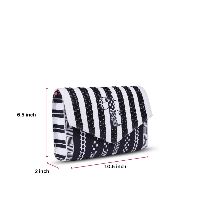 Black and White crystal etc Envelope Clutch