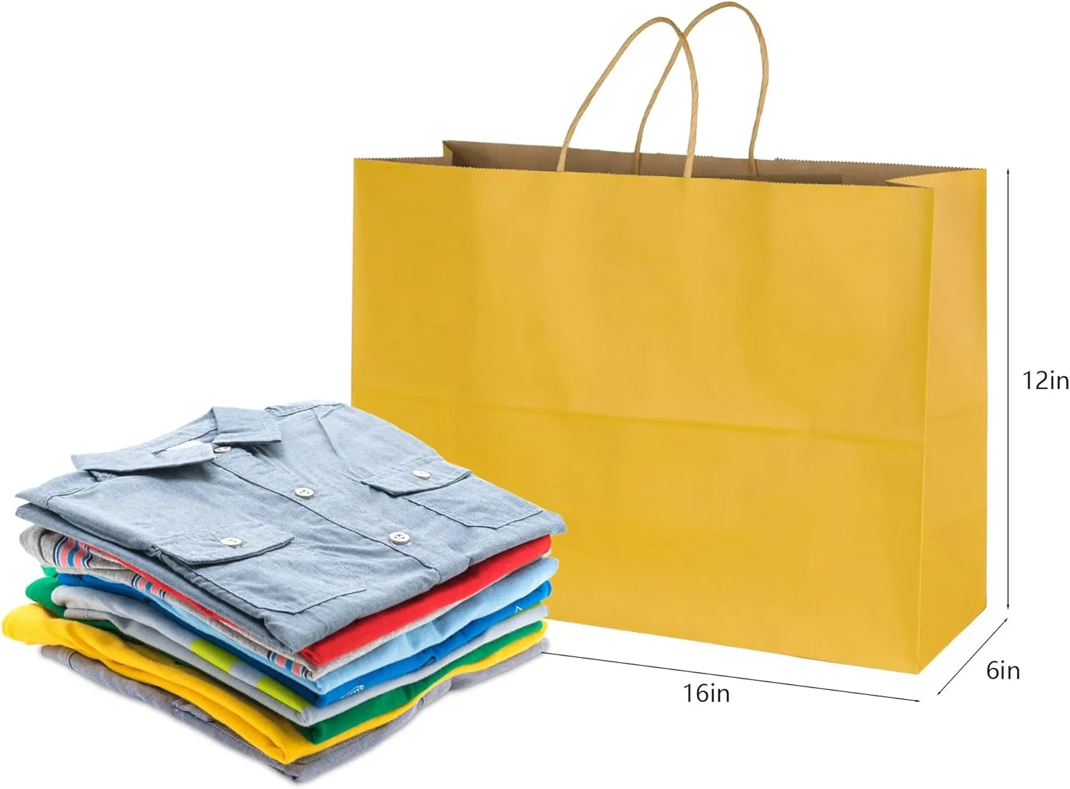 BLEWINDZ 70Pcs Large Paper Bags with Handles, 16x6x12 Inches Yellow Paper Shopping Bag for Small Business, Large Kraft Gift Bag Bulk for Grocery Mechandise Retail