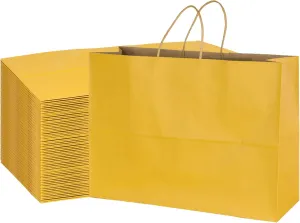 BLEWINDZ 70Pcs Large Paper Bags with Handles, 16x6x12 Inches Yellow Paper Shopping Bag for Small Business, Large Kraft Gift Bag Bulk for Grocery Mechandise Retail