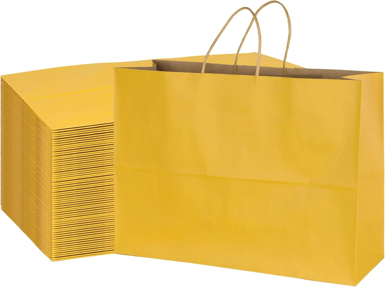 BLEWINDZ 70Pcs Large Paper Bags with Handles, 16x6x12 Inches Yellow Paper Shopping Bag for Small Business, Large Kraft Gift Bag Bulk for Grocery Mechandise Retail