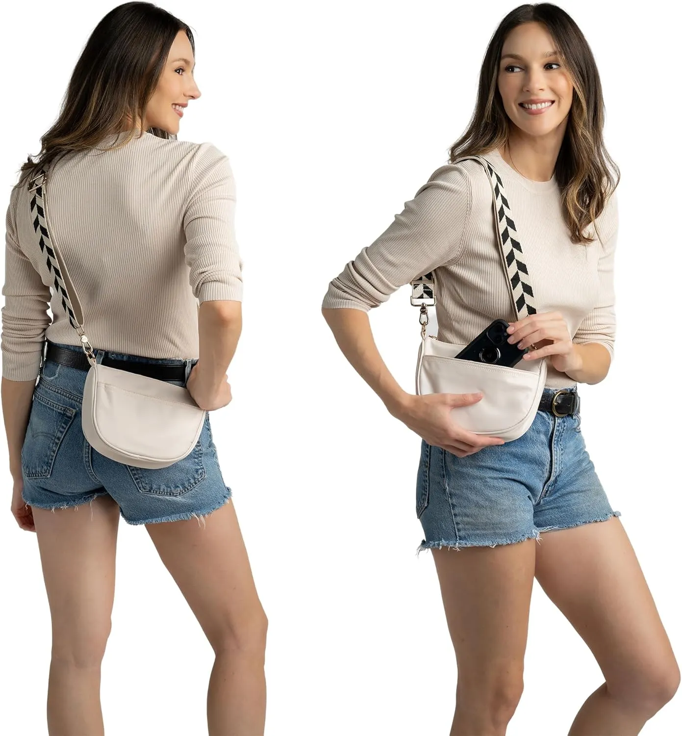 BLOC Bags Crossbody Bags for Women Half Moon Purse Designer Small Shoulder Handbag Triple Pocket with Zippers and Wide Strap