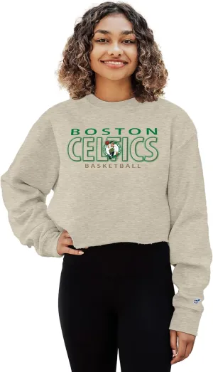 Blue 84 Women's NBA Officially Licensed Cropped Crewneck Sweatshirt Oatmeal