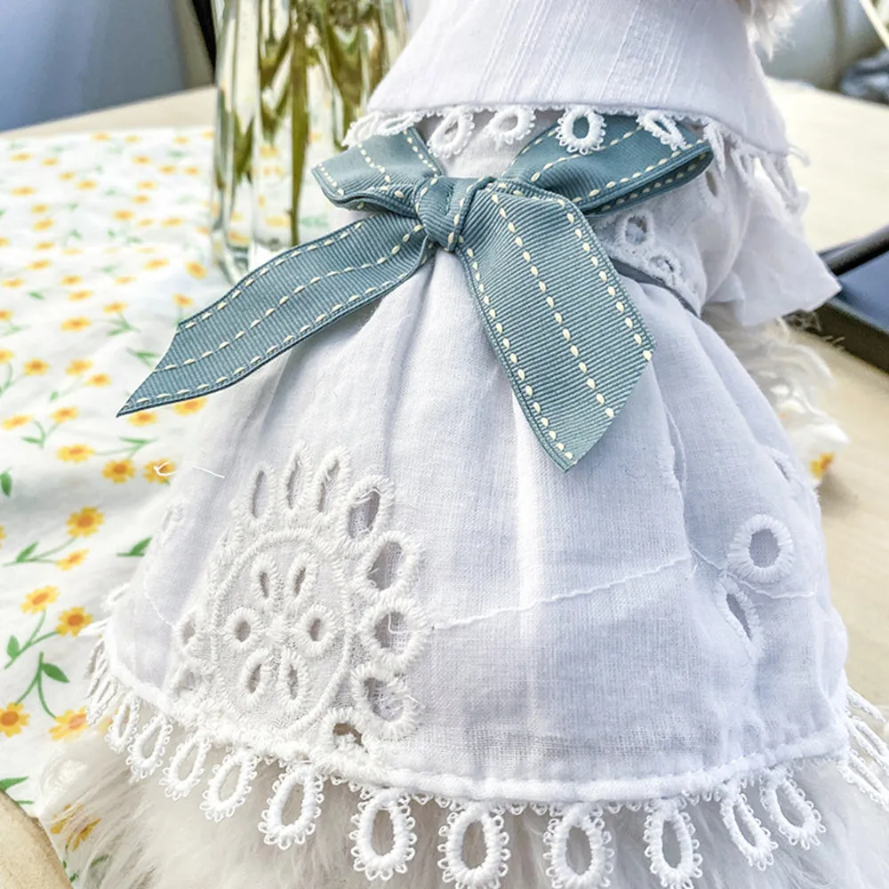 Blue Bowknot Cotton and Linen Dog Dress