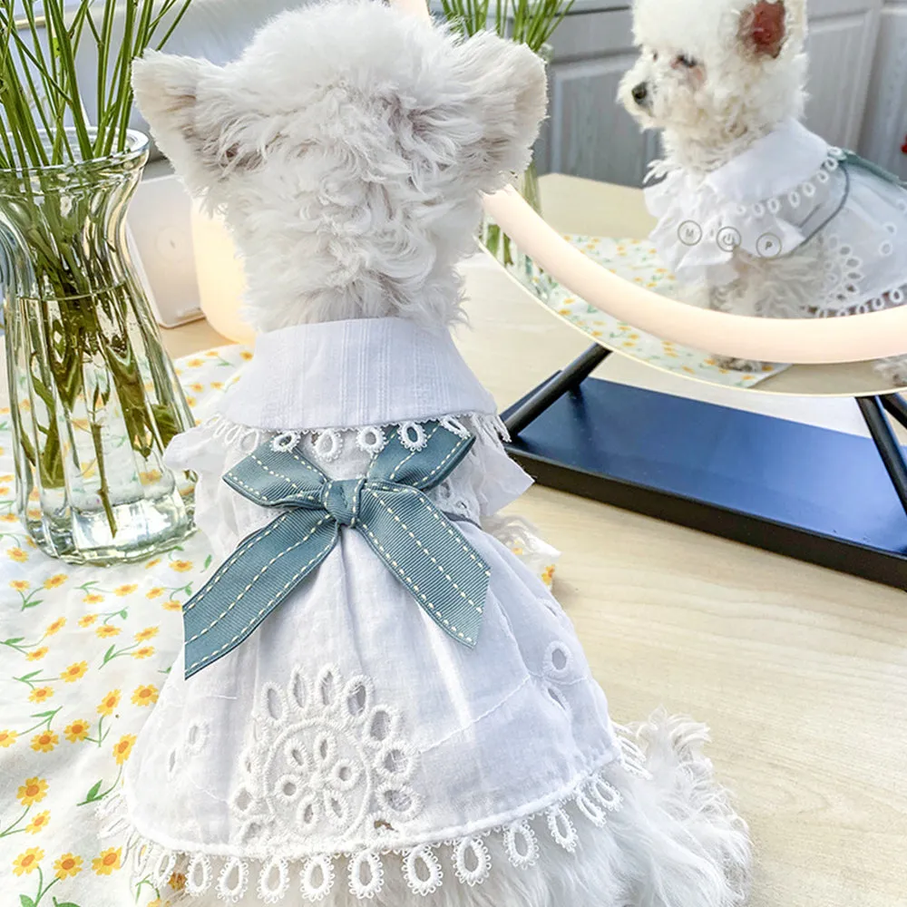 Blue Bowknot Cotton and Linen Dog Dress