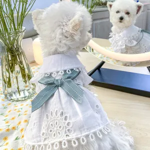Blue Bowknot Cotton and Linen Dog Dress