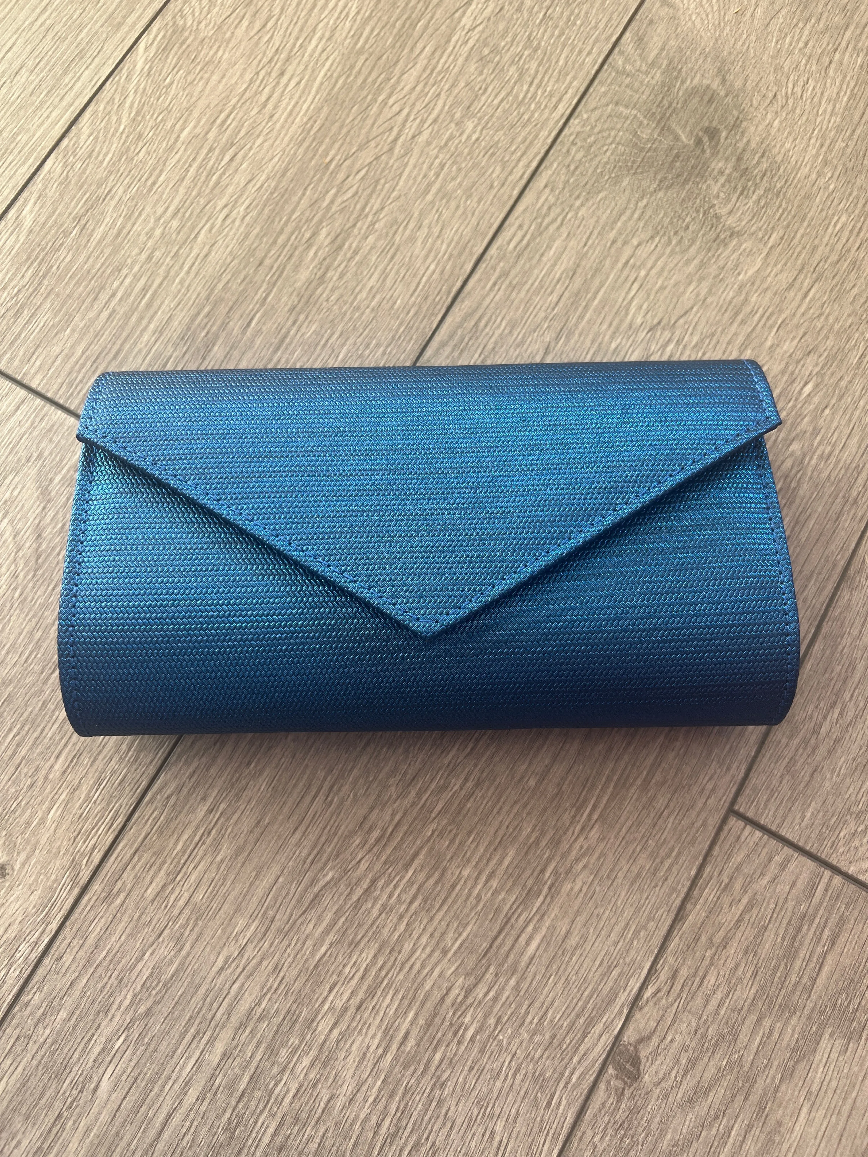 Blue Metallic Envelope Clutch Bag