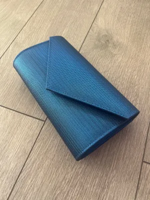 Blue Metallic Envelope Clutch Bag