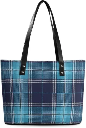 Blue Tartan Plaid Women Tote Bags Fashion Handbag Shoulder Purses Messenger Tote Bags