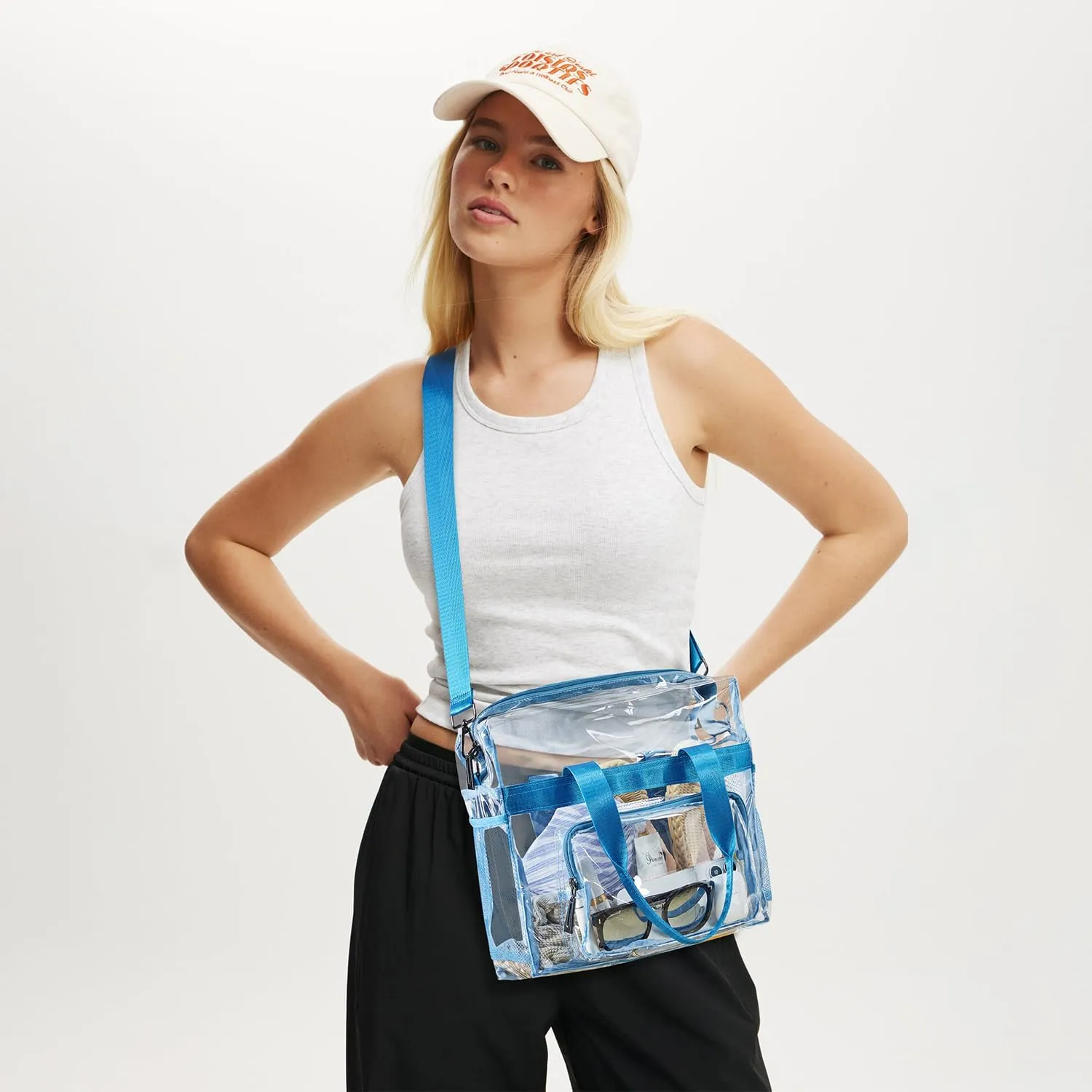 Bluome Clear Bag For Stadium Events 12×6×12 Crossbody Beach Lunch Tote Transparent Bag Purse Stadium Approved For Women Men