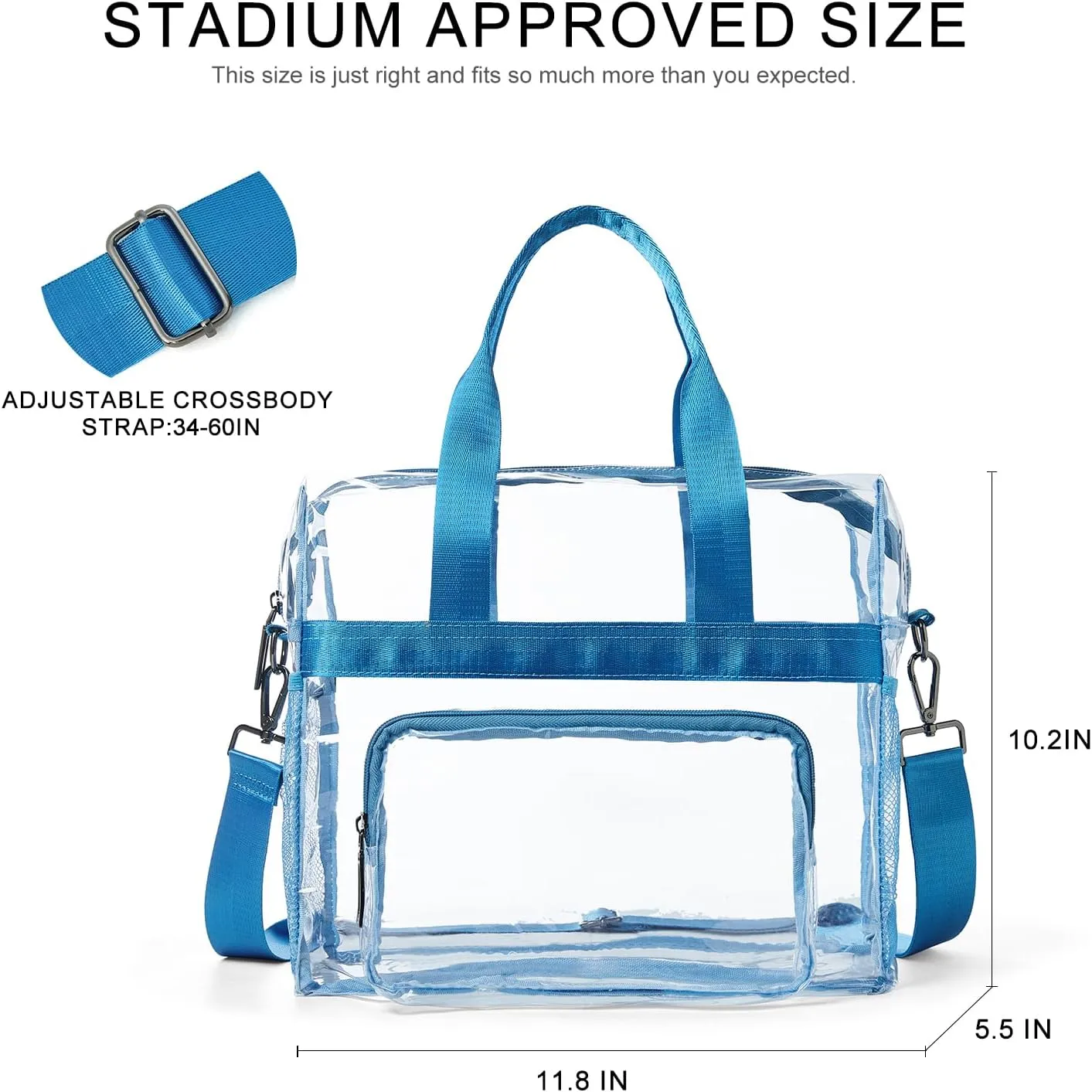 Bluome Clear Bag For Stadium Events 12×6×12 Crossbody Beach Lunch Tote Transparent Bag Purse Stadium Approved For Women Men