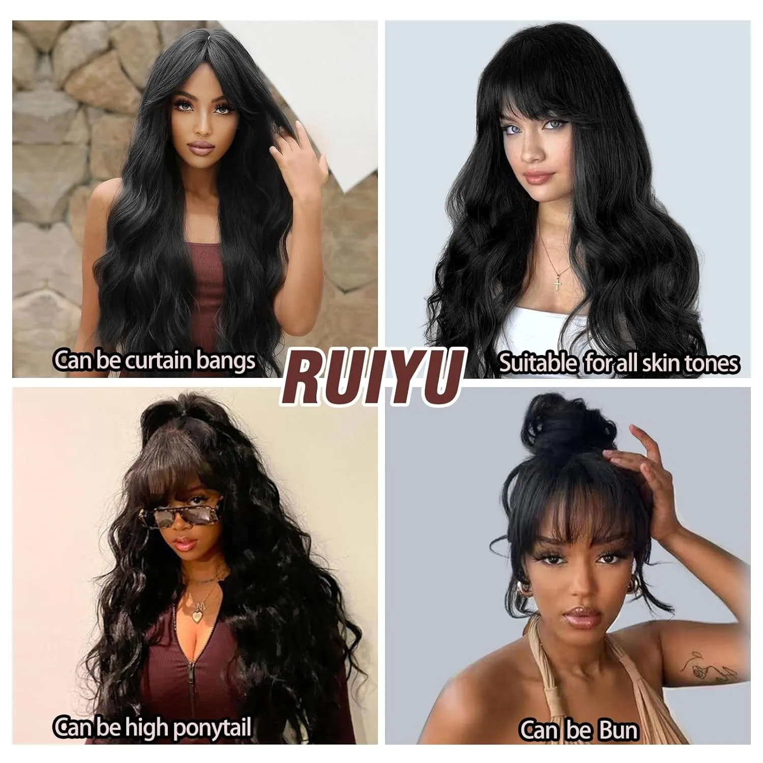 Body Wave Wig with Bangs 2x4 Lace 180% Density Front Wigs for Black Women Human Hair 100% Brazilian Human Hair 22 Inch