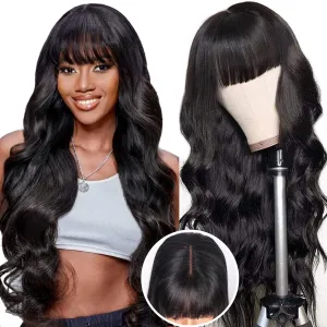 Body Wave Wig with Bangs 2x4 Lace 180% Density Front Wigs for Black Women Human Hair 100% Brazilian Human Hair 22 Inch