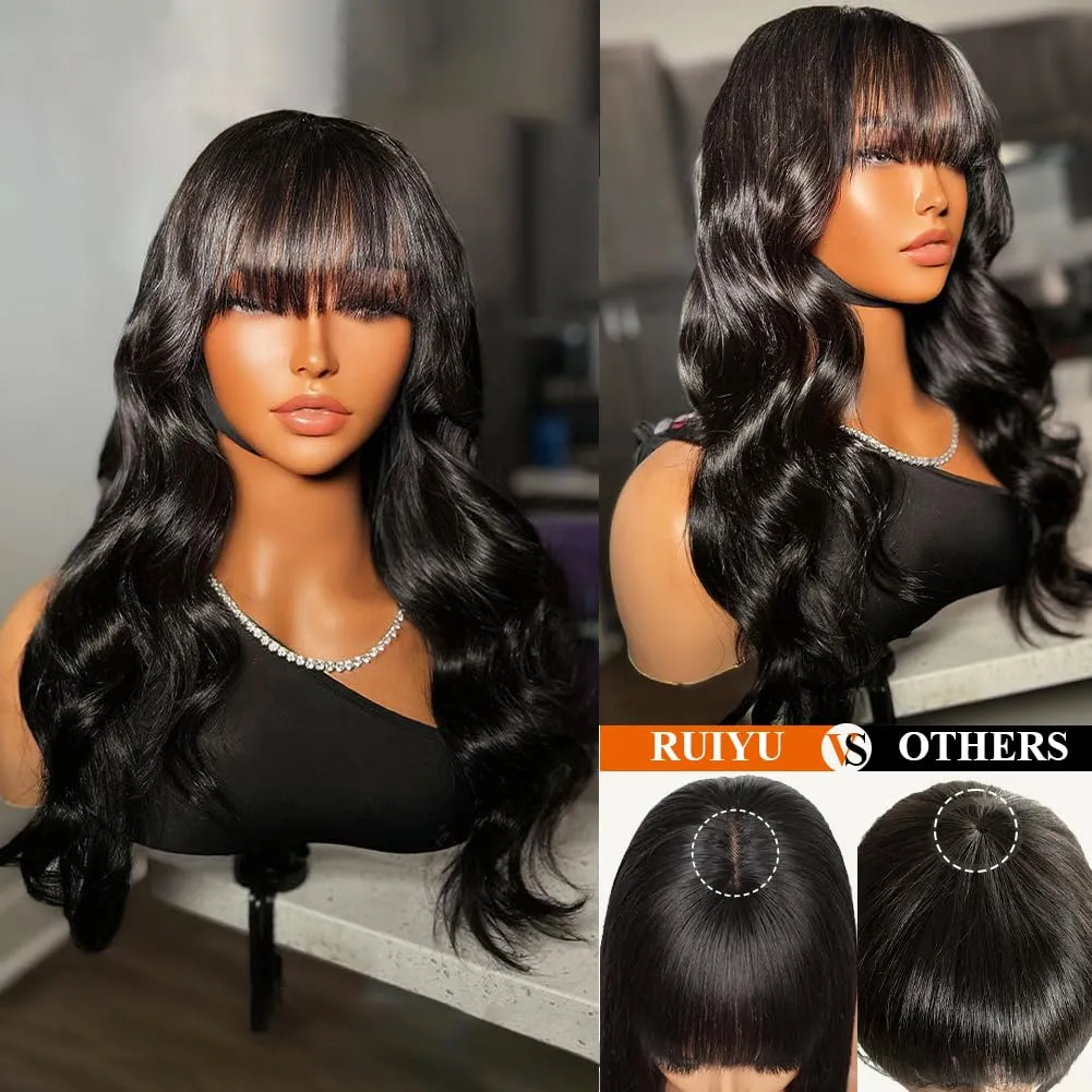 Body Wave Wig with Bangs 2x4 Lace 180% Density Front Wigs for Black Women Human Hair 100% Brazilian Human Hair 22 Inch