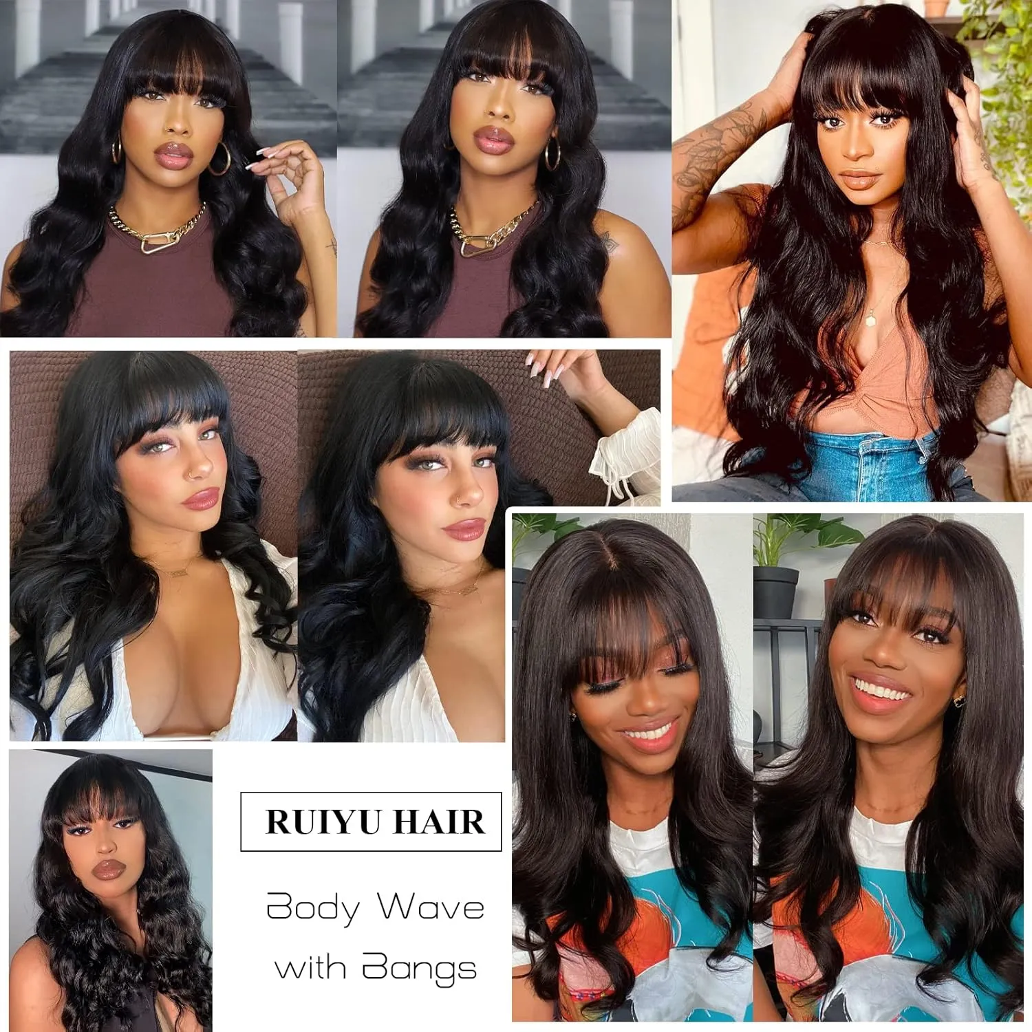 Body Wave Wig with Bangs 2x4 Lace 180% Density Front Wigs for Black Women Human Hair 100% Brazilian Human Hair 22 Inch