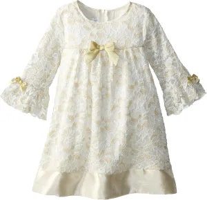 Bonnie Jean Girls' Bonded Lace Rosette Trim Flare Dress