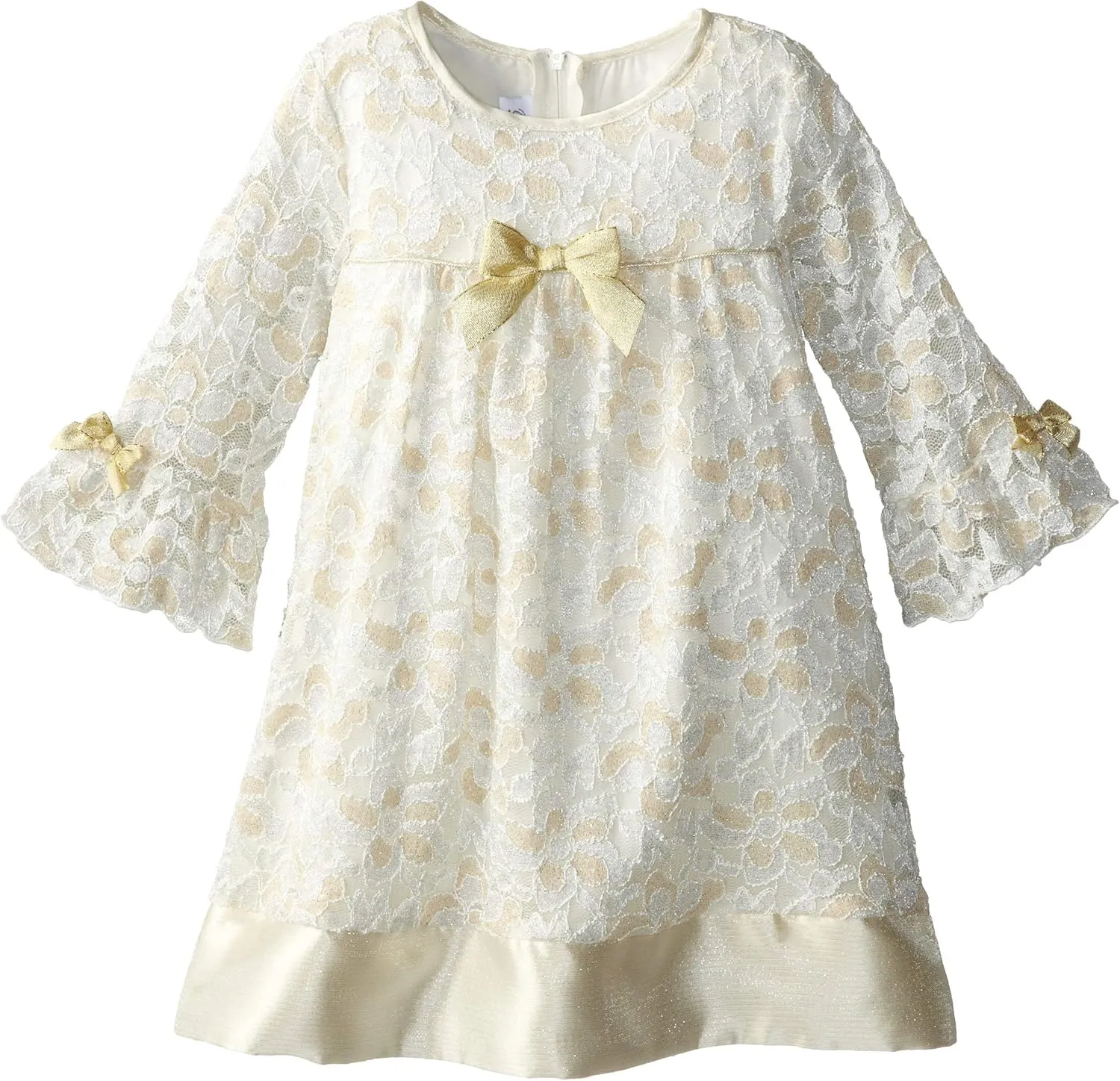 Bonnie Jean Girls' Bonded Lace Rosette Trim Flare Dress