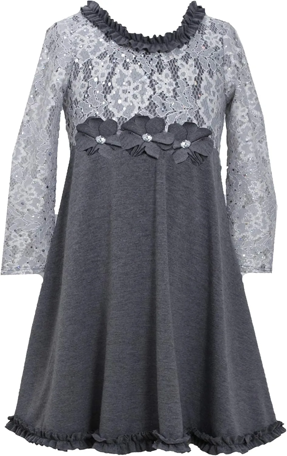 Bonnie Jean Girls' Bonded Lace Rosette Trim Flare Dress