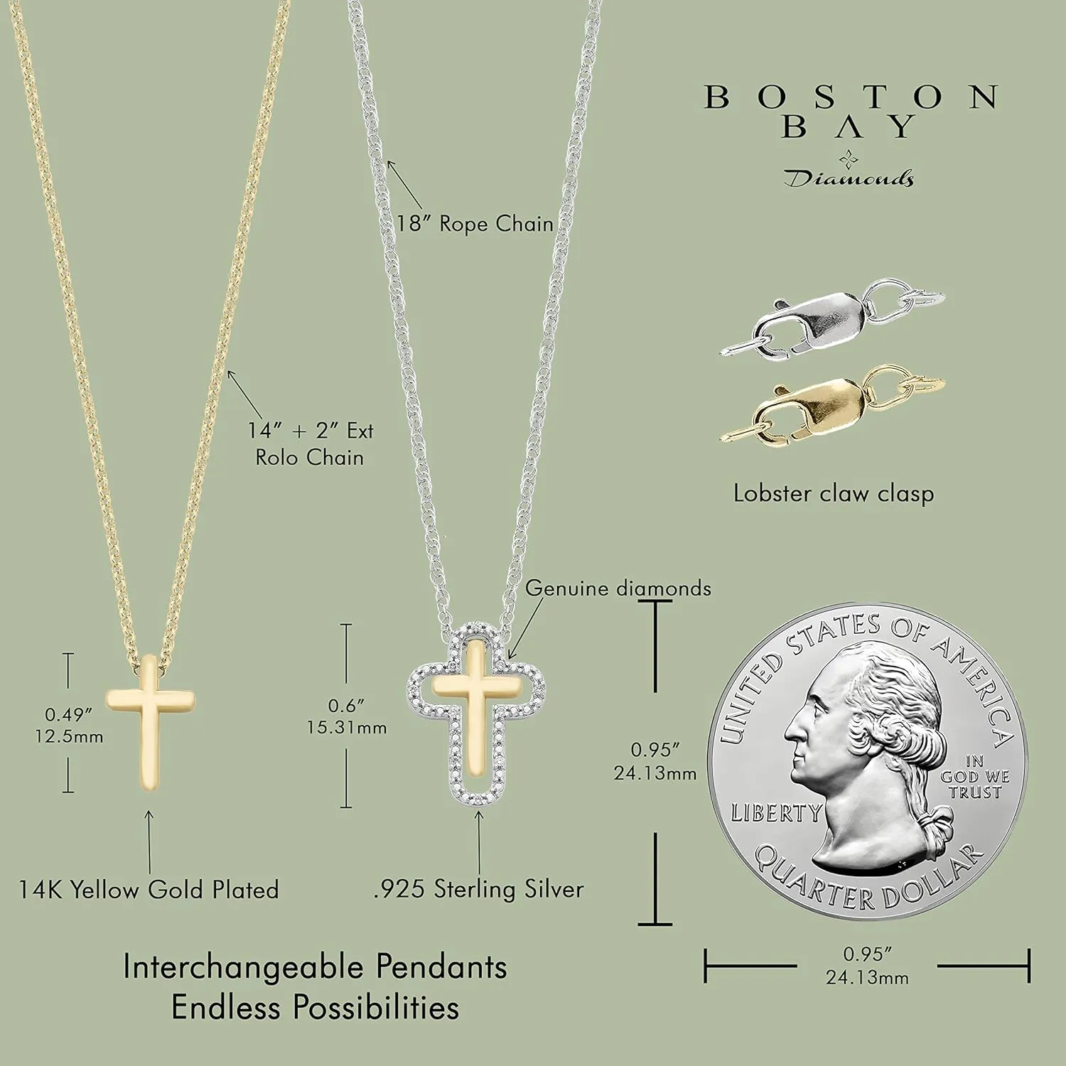 Boston Bay Diamonds 14K Gold Plated & .925 Sterling Silver Diamond Accent Mother & Daughter, Best Friends, Couples or Sisters Interlocking Necklaces (G-H Color, I2-I3 Clarity) - Choice of Style Set