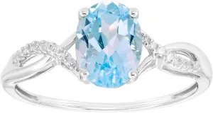 Boston Bay Diamonds Rhodium Plated 925 Sterling Silver Diamond and 8x6mm Oval Gemstone Statement Solitaire Ring