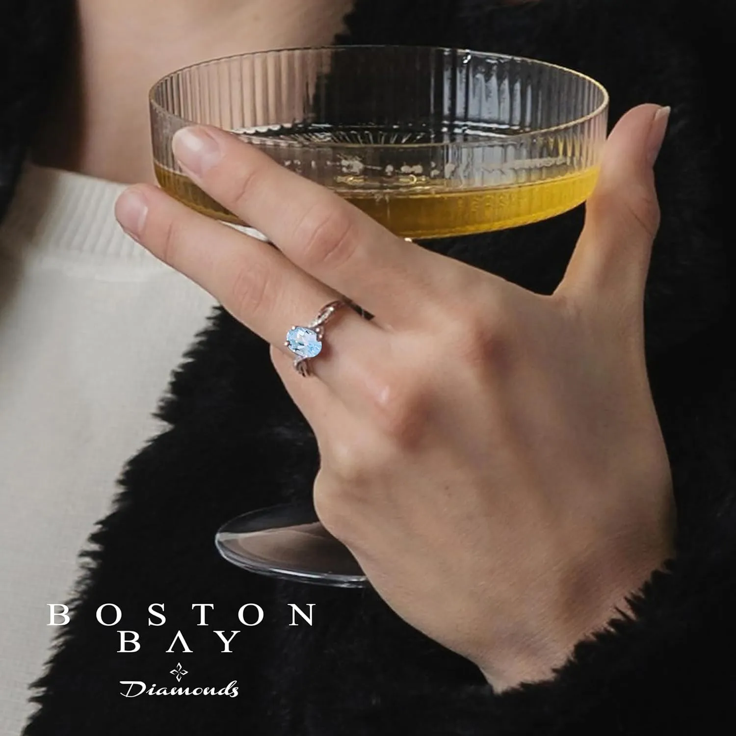 Boston Bay Diamonds Rhodium Plated 925 Sterling Silver Diamond and 8x6mm Oval Gemstone Statement Solitaire Ring