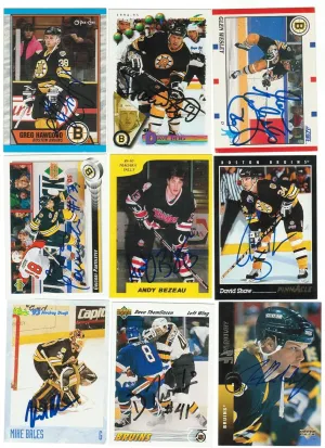 Boston Bruins Lot of 9 Autographed Cards. You will receive all cards in the picture. This Lot includes: Glen Wesley, Grigori Panteleyev, Andy Bezeau, Jon Rohloff, Mike Bales, David Shaw, Greg Hawgood,