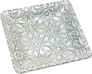 Boston International Christmas Winter Holiday Glass Serving Plate, 10.25 x 10.25-Inches, Silver Filigree