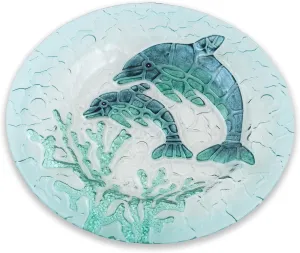 Boston International Glass Serving Plate, 12 x 10-Inches, Dolphins