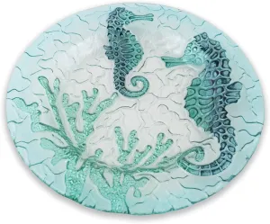 Boston International Glass Serving Plate, 12 x 10-Inches, Seahorses