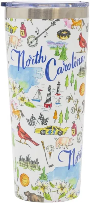 Boston International Rosanne Beck State Collection Stainless Steel Travel Tumbler with Lid, 22-Ounces, North Carolina