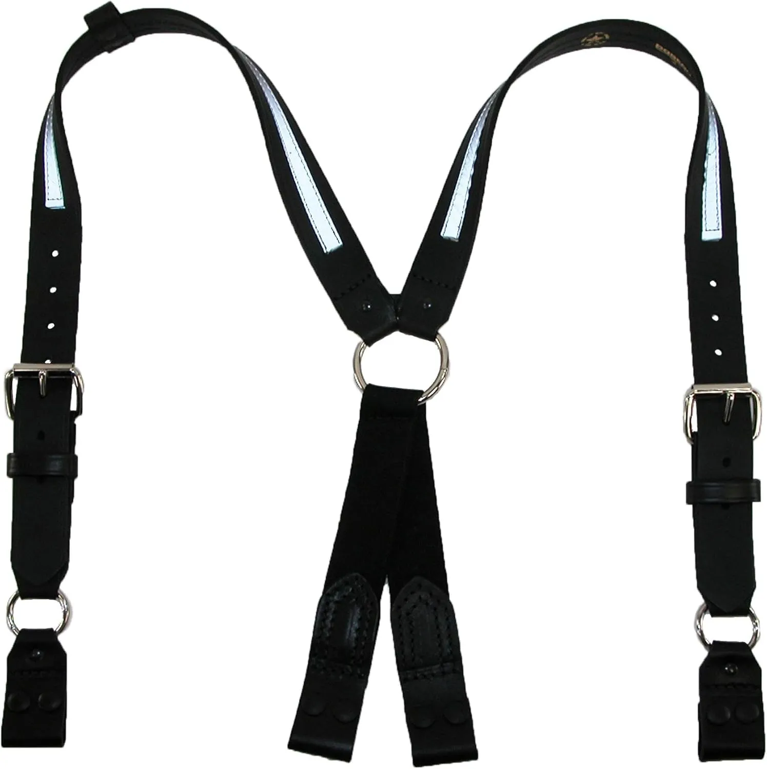 Boston Leather Leather Reflective Loop End Fireman Work Suspenders, Black