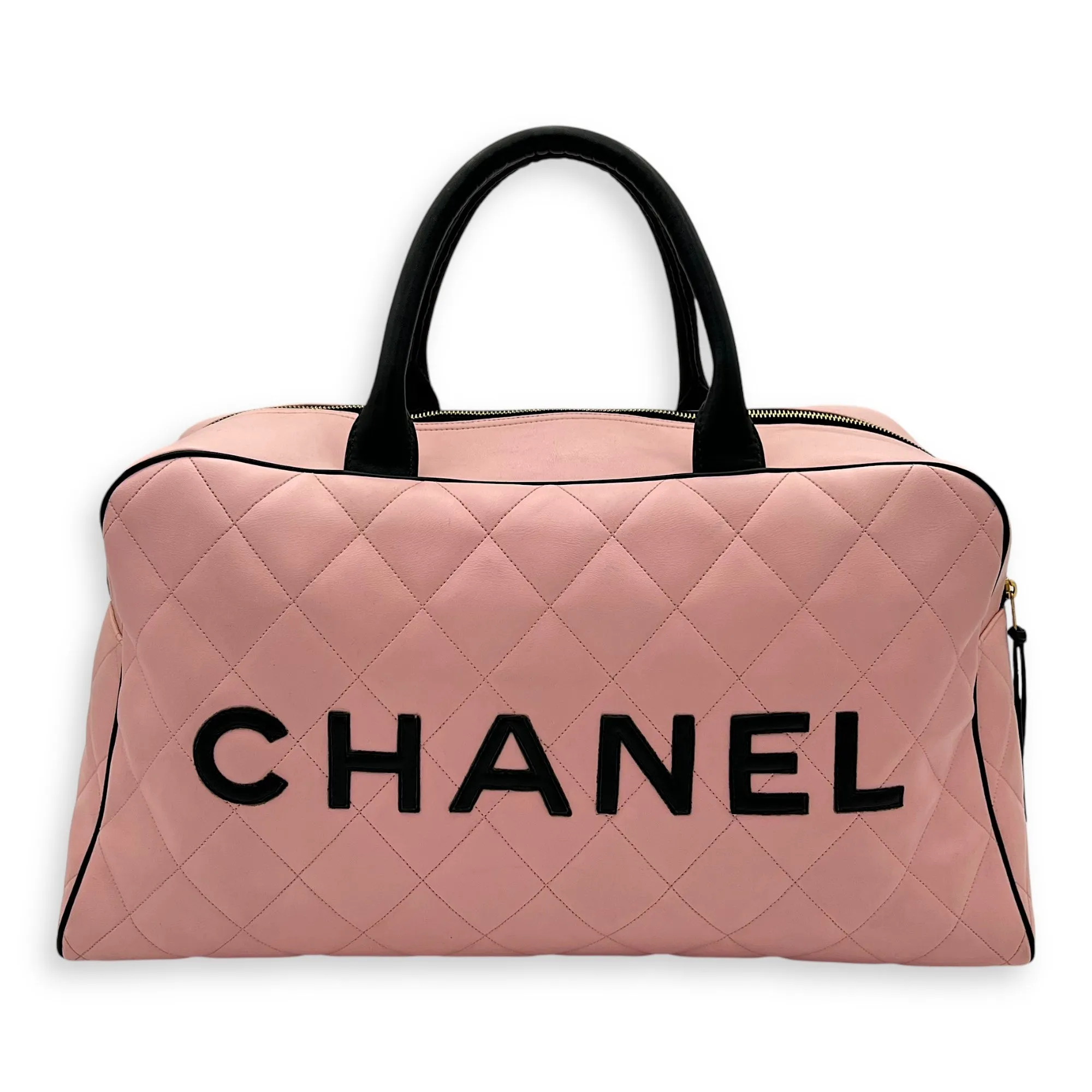 Boston Pink Top Handle Bag in Calfskin, Gold hardware
