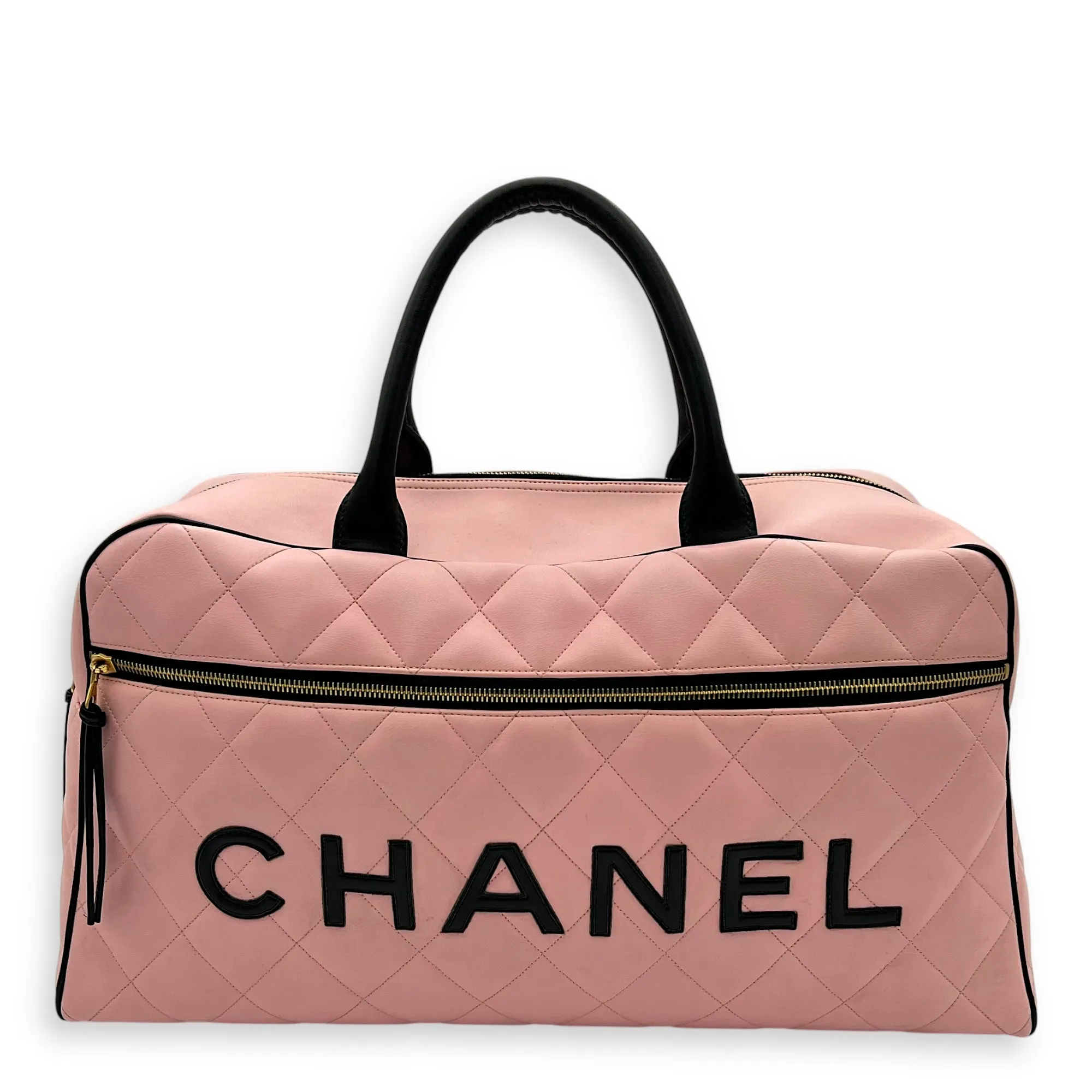 Boston Pink Top Handle Bag in Calfskin, Gold hardware