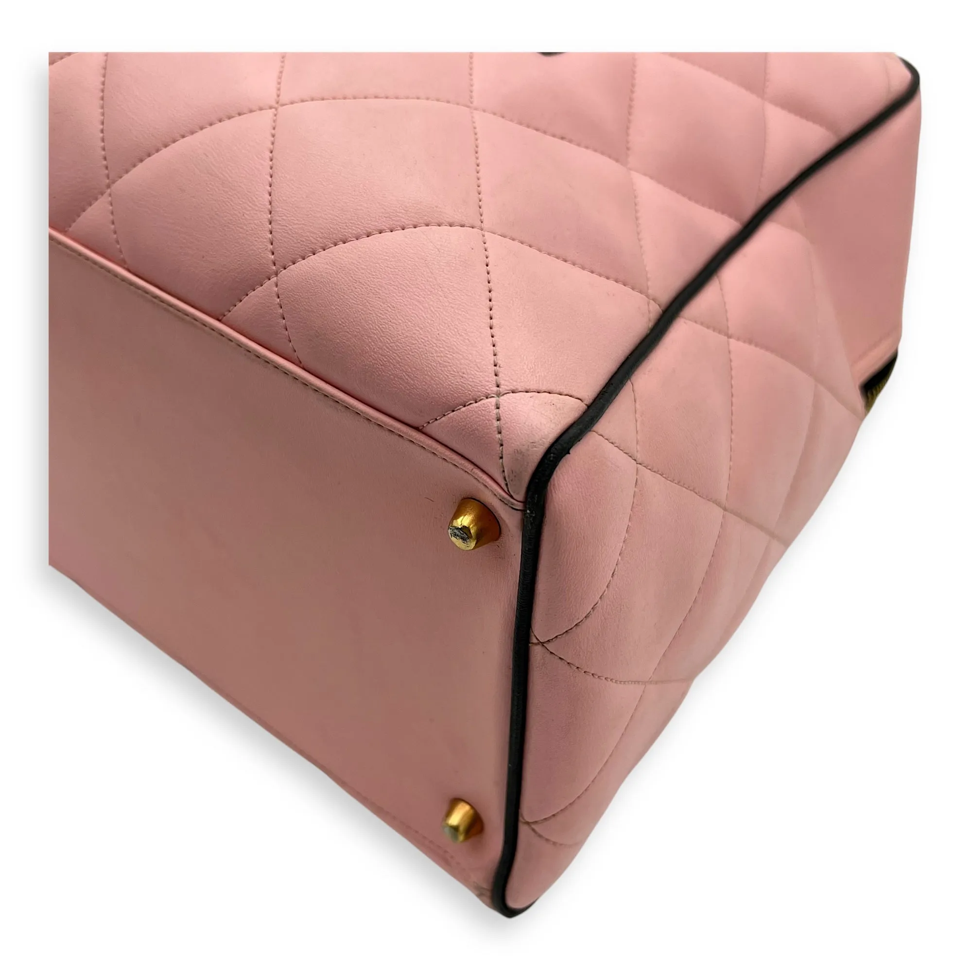 Boston Pink Top Handle Bag in Calfskin, Gold hardware