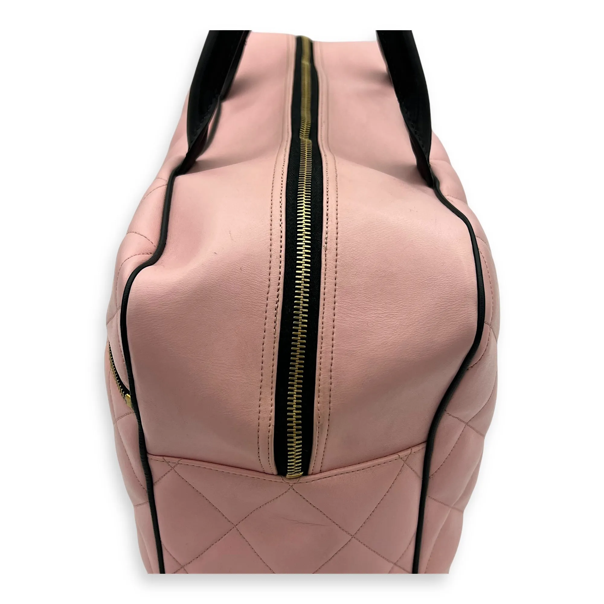 Boston Pink Top Handle Bag in Calfskin, Gold hardware