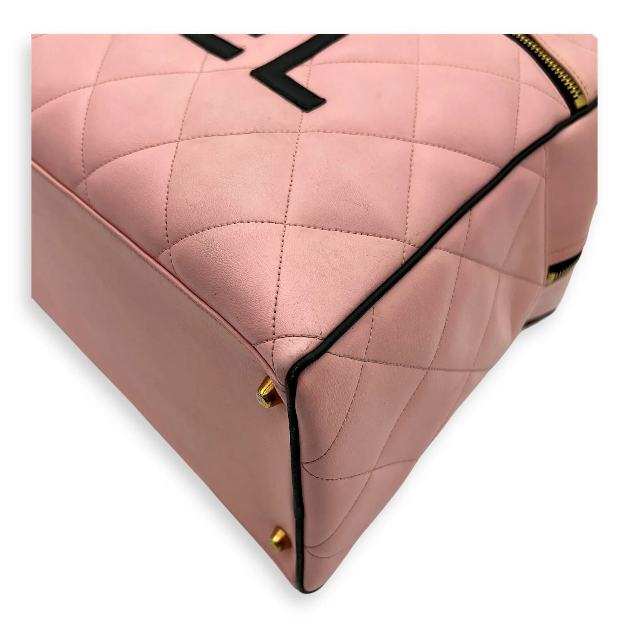 Boston Pink Top Handle Bag in Calfskin, Gold hardware