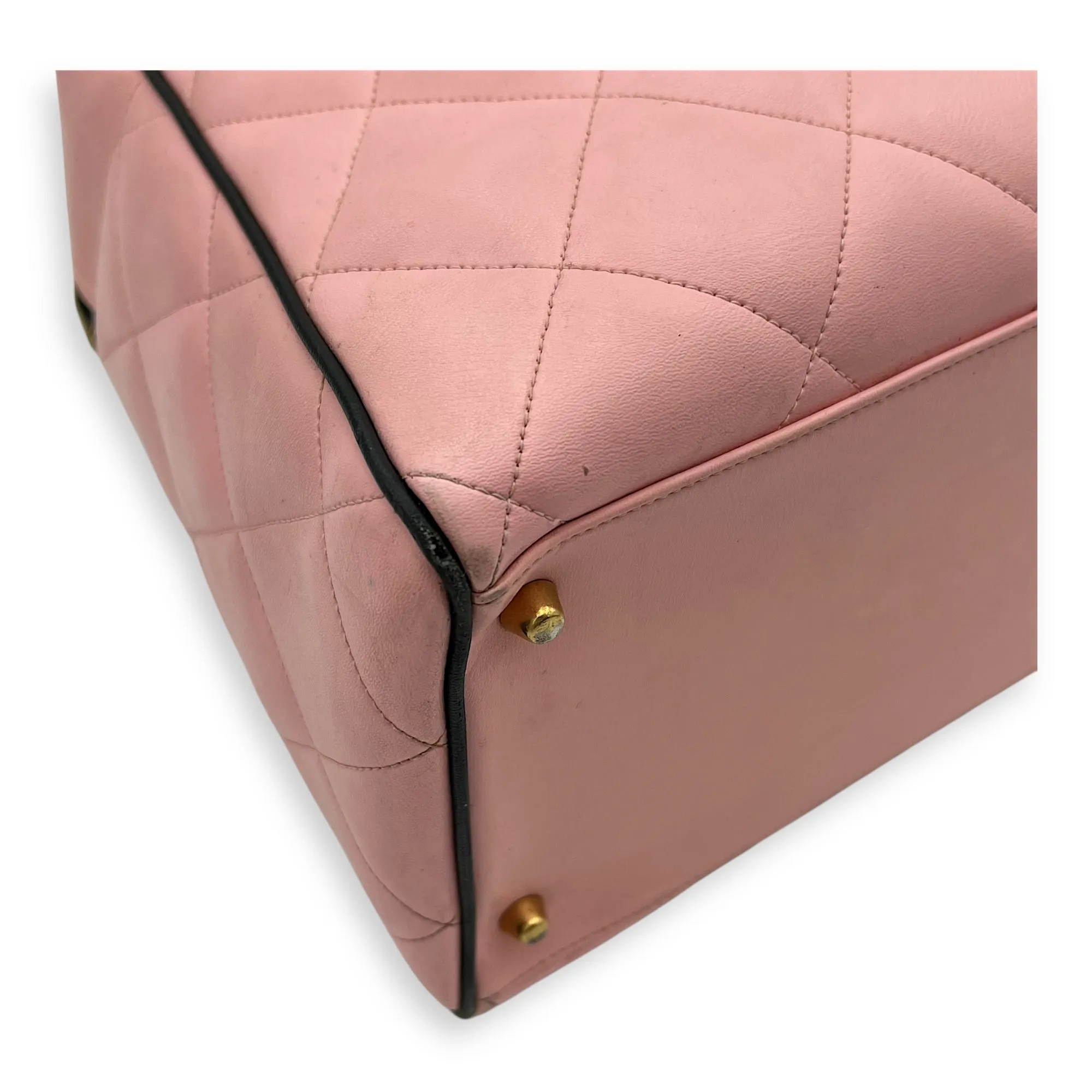 Boston Pink Top Handle Bag in Calfskin, Gold hardware