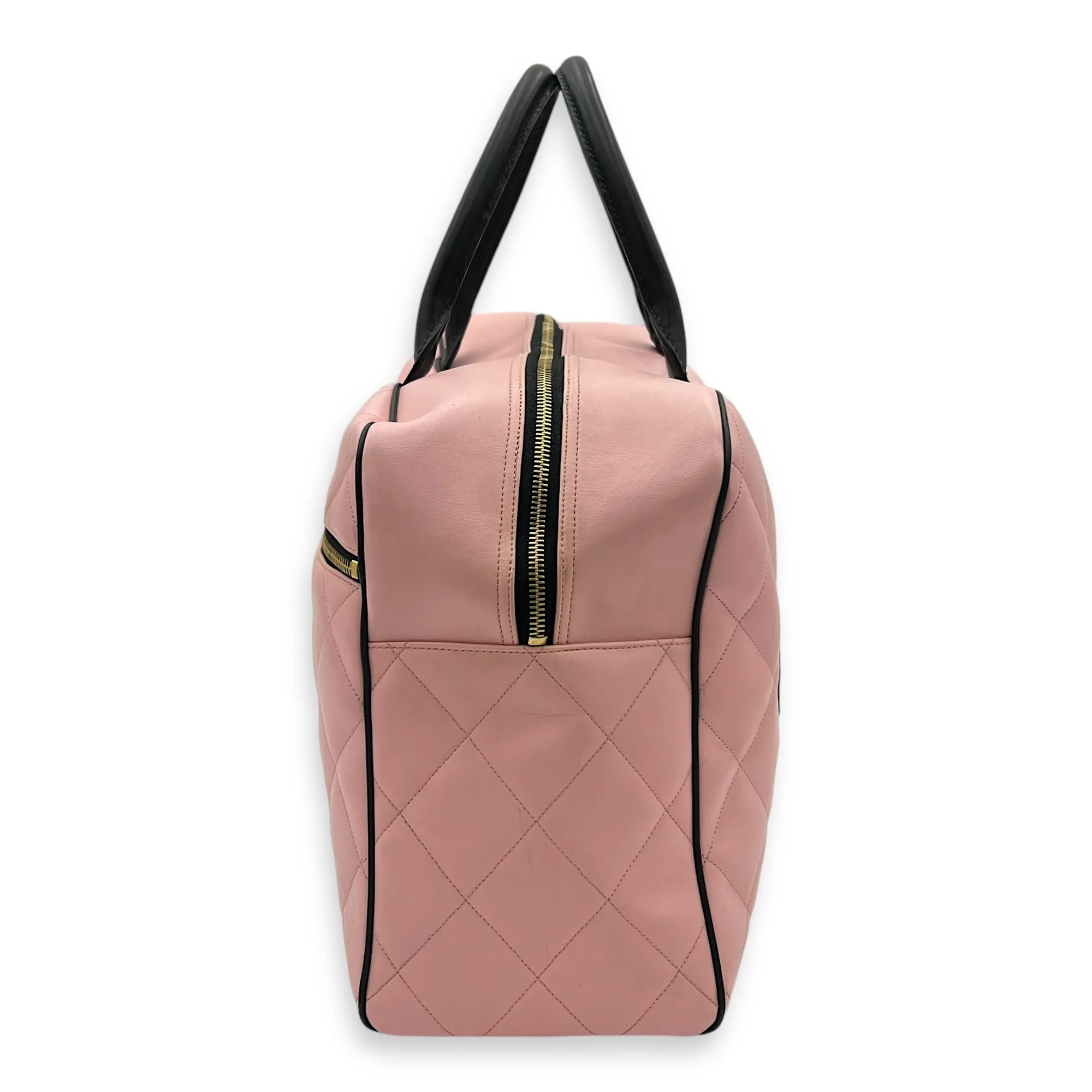 Boston Pink Top Handle Bag in Calfskin, Gold hardware