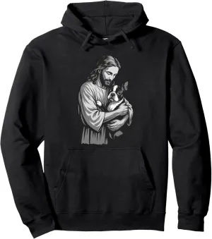 Boston Terrier And Jesus Christian Faith Dog Lover Pullover Hoodie