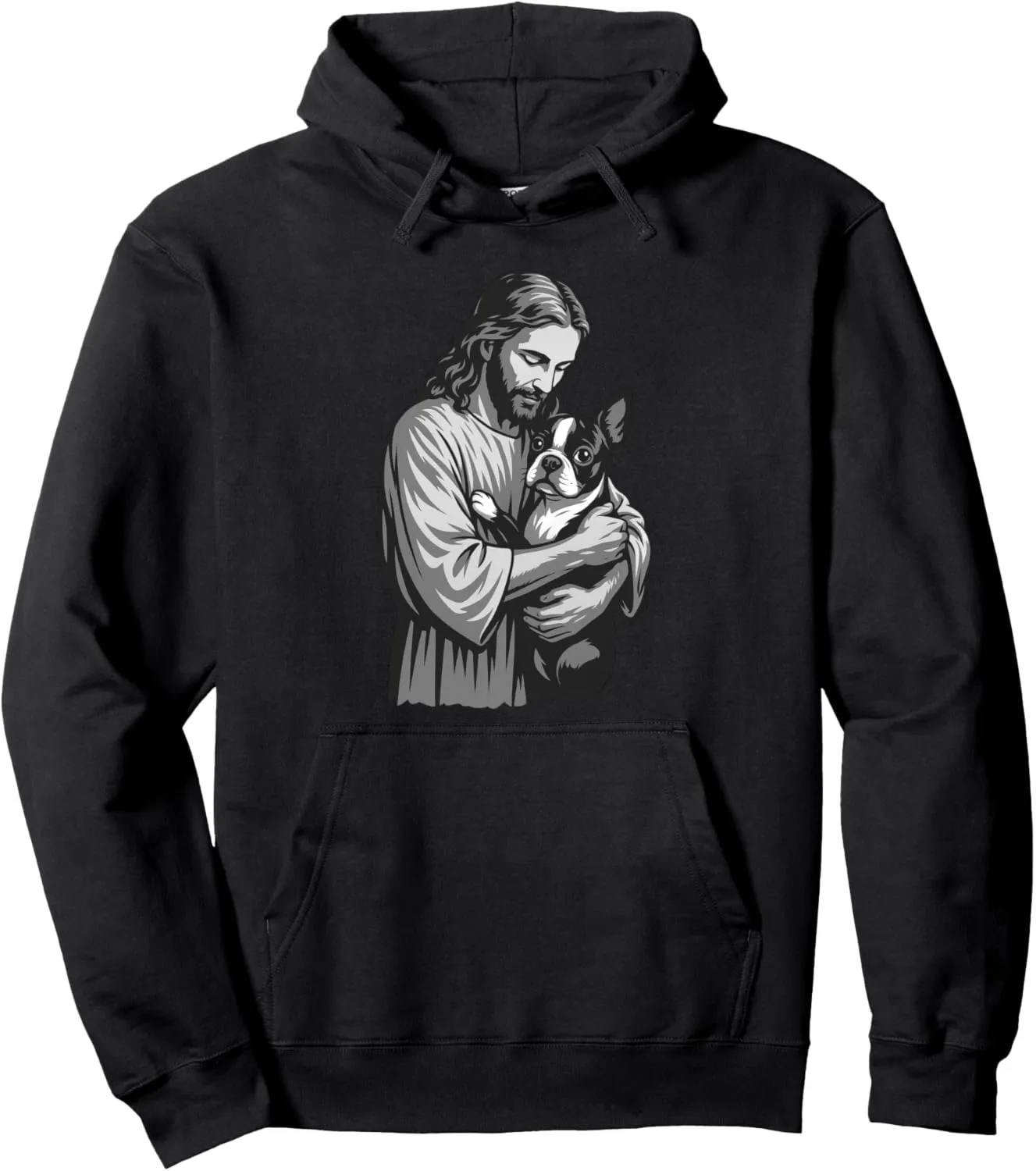 Boston Terrier And Jesus Christian Faith Dog Lover Pullover Hoodie