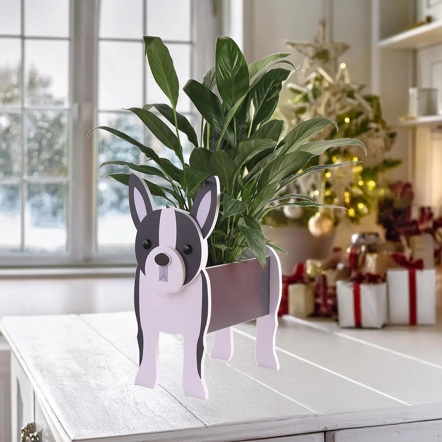Boston Terrier Gifts for Women, Boston Terrier Dog Planter Plant Pot, Dog Flower Pots for Outdoor Garden Decoration, Boston Terrier Plant Container Holder Office Home Decor Small Boston Terrier