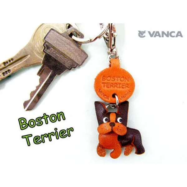 Boston Terrier Leather Dog Keychain