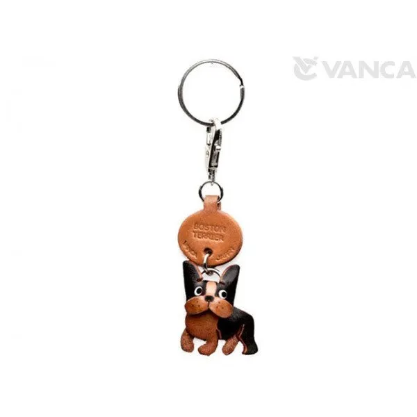 Boston Terrier Leather Dog Keychain