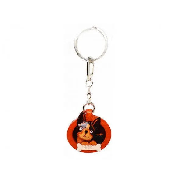 Boston Terrier Leather Dog plate Keychain