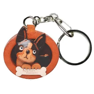 Boston Terrier Leather Dog plate Keychain