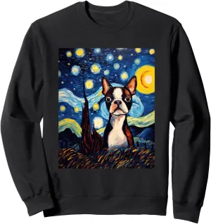 Boston Terrier Starry Night Van Gogh Art Sweatshirt