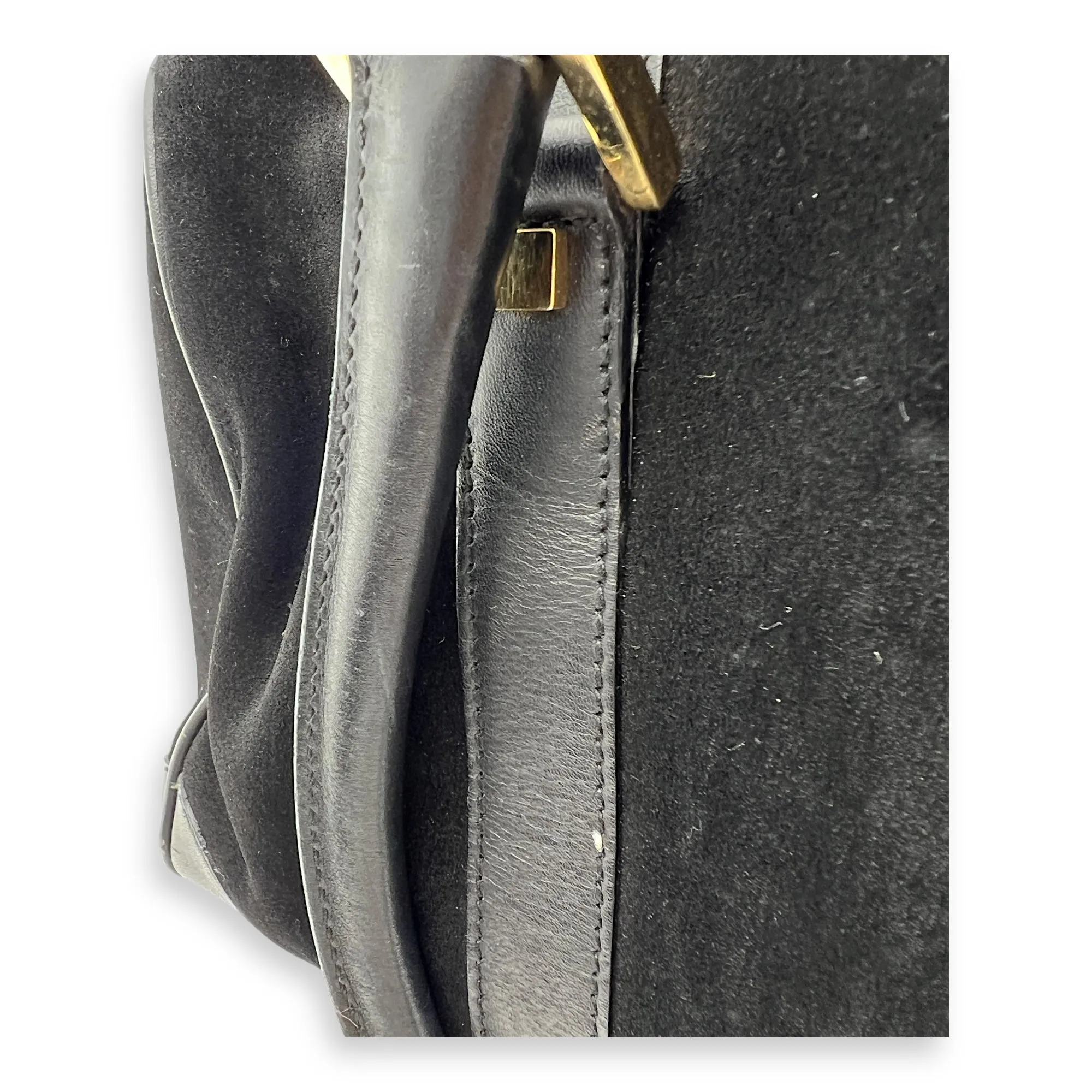 Boston Top Handle Bag Black in Suede Leather, Gold hardware