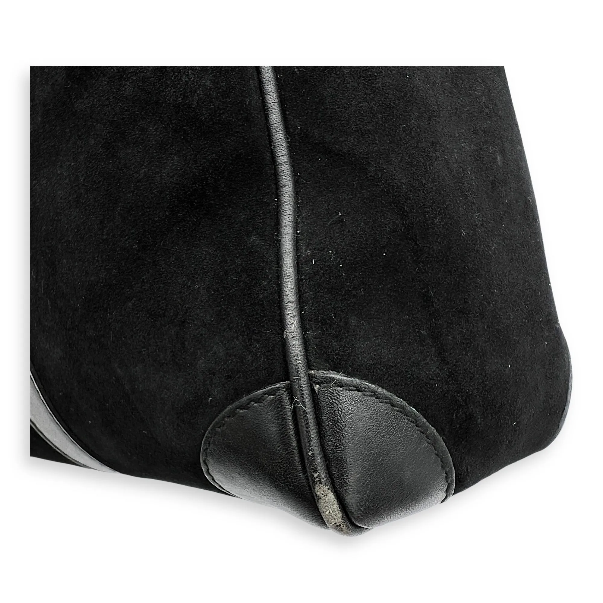 Boston Top Handle Bag Black in Suede Leather, Gold hardware