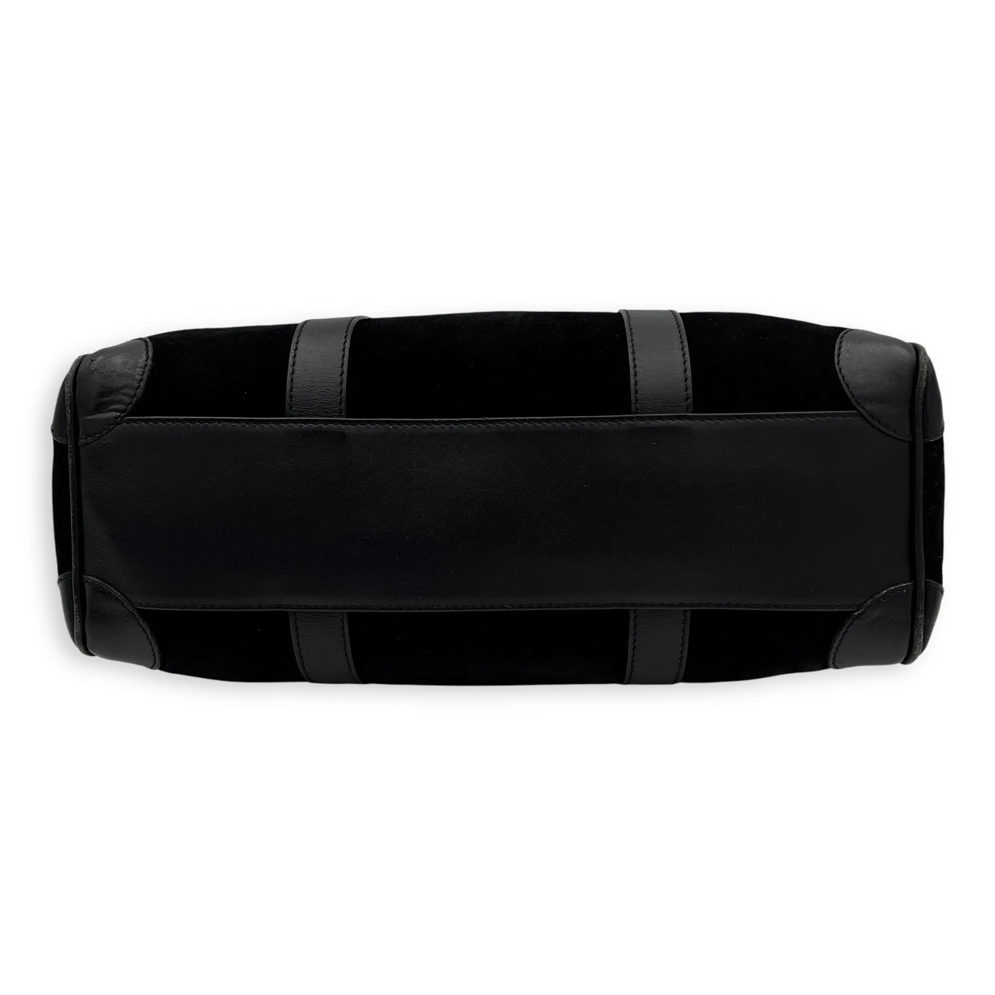 Boston Top Handle Bag Black in Suede Leather, Gold hardware