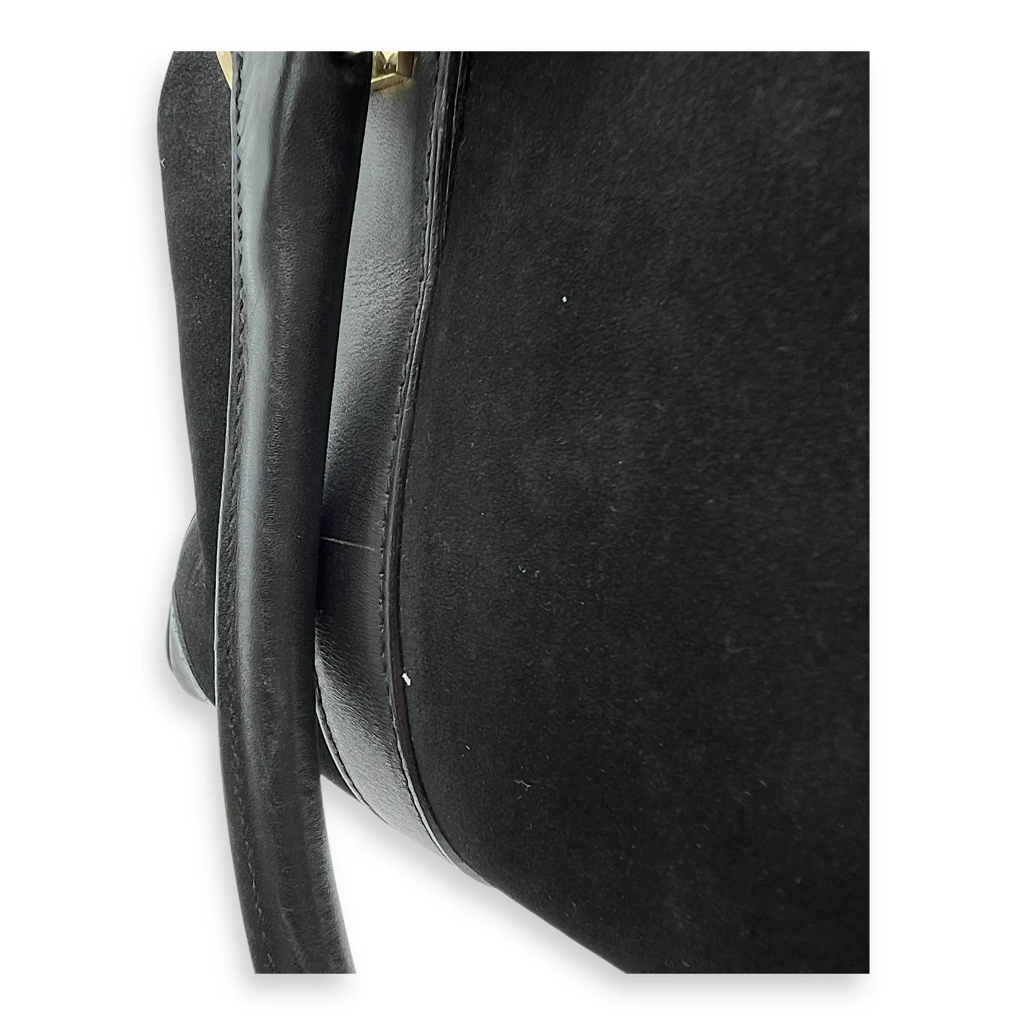 Boston Top Handle Bag Black in Suede Leather, Gold hardware