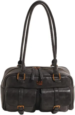 Boston Tote Bag for Women with Multi-Pockets Underarm Bag PU Leather Vintage Shoulder Bag Clutch Purse for Travel Wo